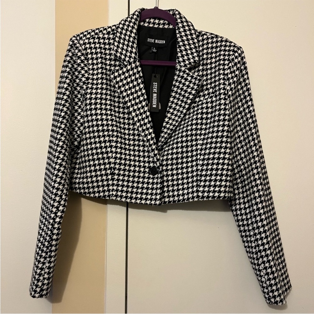 Steve Madden Houndstooth Cropped Blazer